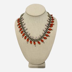 LOFT Orange Pink Crystal Rhinestone Gold Tone Chain Statement Necklace